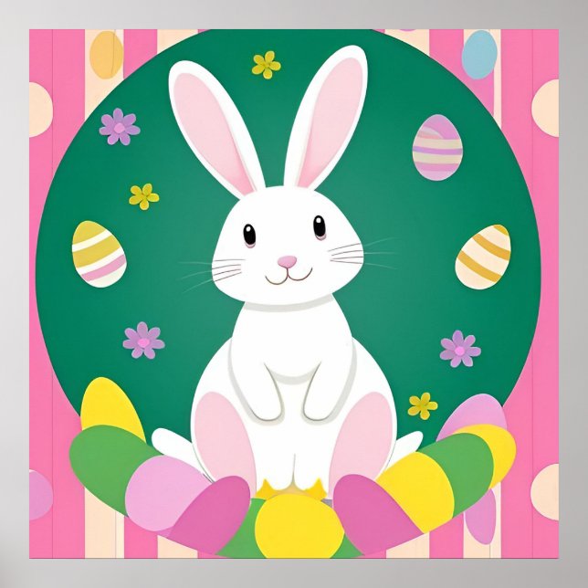 Póster Conejo De Pascua Con Huevos Decorativos (Frente)