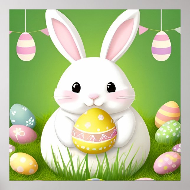 Póster Conejo De Pascua Con Huevos Decorativos (Frente)