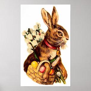 Póster Conejo de Pascua con huevos y flores
