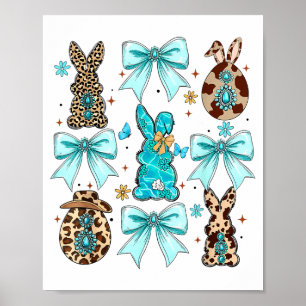 Póster Conejo de Pascua con lazo coqueto Huevos Feliz Pas