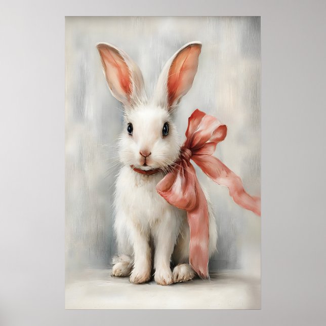 Póster Conejo de Pascua con Lazo Imprimible para Guarderí (Frente)