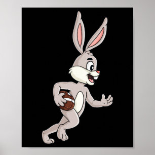 Póster Conejo De Pascua Corriendo Con Un Gir De Niños Div