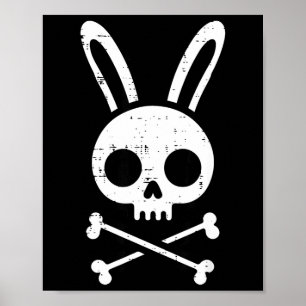 Póster Conejo de Pascua Cráneo Cruz Huesos Conejo Gótico