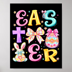 Póster Conejo de Pascua Cruz Día de Pascua Lazo Coqueto C