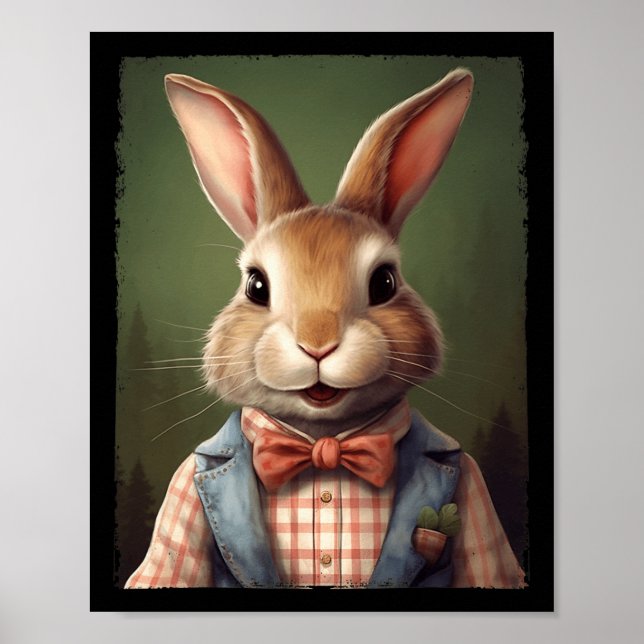 Póster Conejo De Pascua De Pascua Bow Conejo De Tie Feliz (Frente)