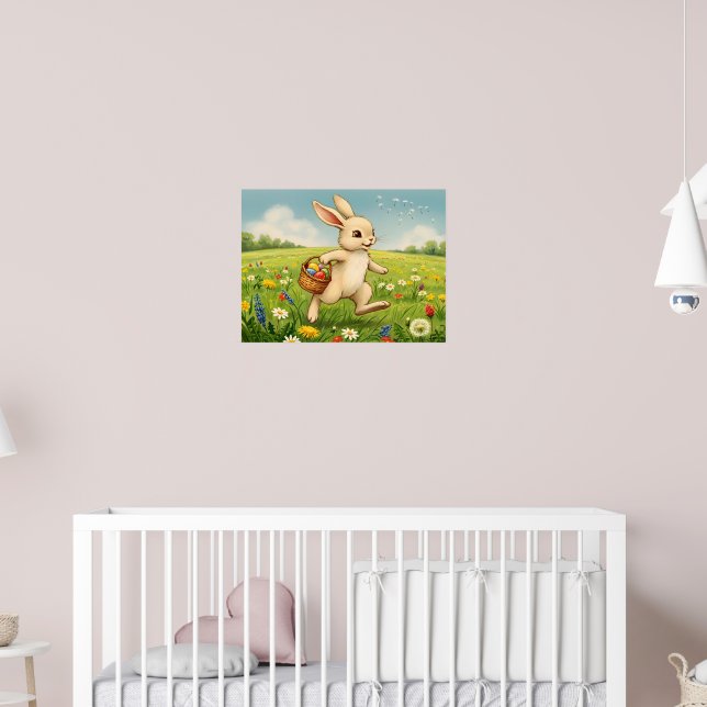 Póster Conejo de Pascua de prado primaveral vintage (Guardería 2)