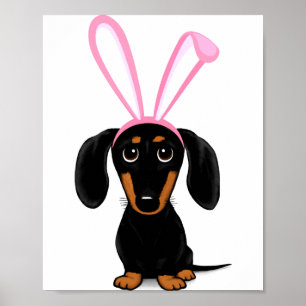 Póster Conejo de Pascua Divertido Perro Dachshund Negro y