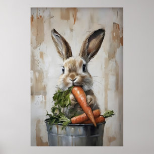 Póster Conejo de Pascua en Cubeta de Zanahorias Imprimir,