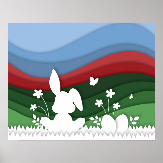 Póster Conejo de Pascua en la naturaleza de la primavera  (Frente)