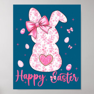Póster Conejo de Pascua feliz conejito coqueto floral muj