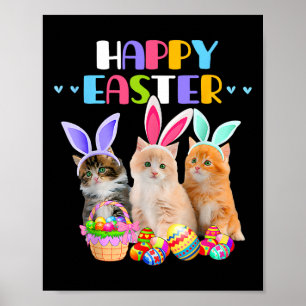 Póster Conejo de Pascua Feliz Día de Pascua Cat Huevos Ce