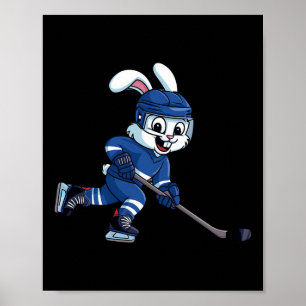 Póster Conejo de Pascua Feliz Jugando Hockey sobre Hielo