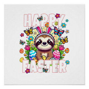 Póster Conejo de Pascua Feliz Perezoso Conejo de Pascua N