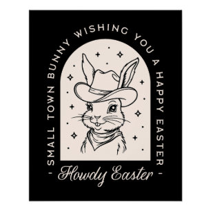 Póster Conejo de Pascua feliz tema western divertidos sal