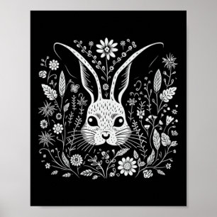 Póster Conejo de Pascua Floral Cottagecore Flores para Mu