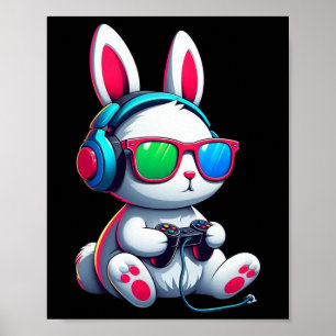 Póster Conejo de Pascua Gamer Video Juegos Chicos Hombres
