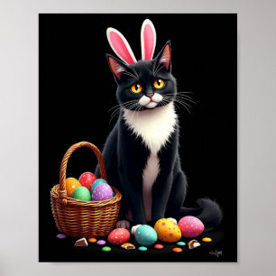 Póster Conejo de Pascua Gato Huevo Boceto