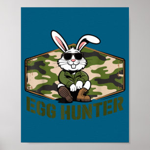Póster Conejo de Pascua genial cazador de huevos camuflaj