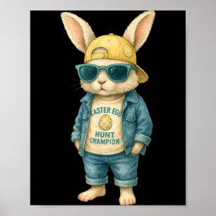 Póster Conejo de Pascua genial con gafas de sol para chic