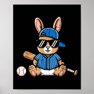 Póster Conejo de Pascua gorra de béisbol bate de pelota c