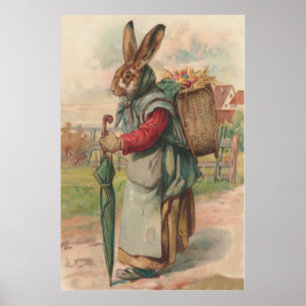 Póster Conejo de Pascua Huevo Pintado de Colores Paraguas