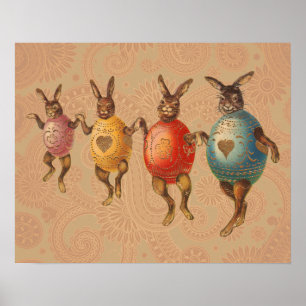 Póster Conejo de Pascua Huevos Bailando
