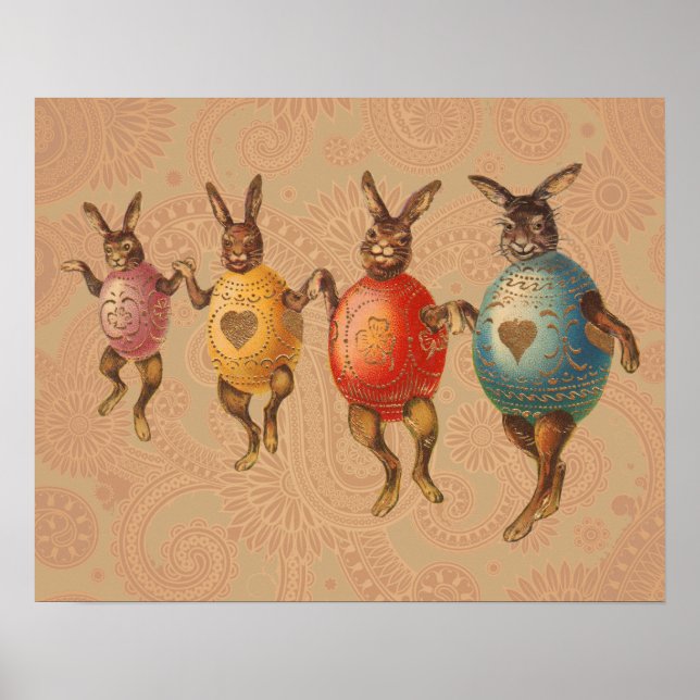 Póster Conejo de Pascua Huevos Bailando (Frente)