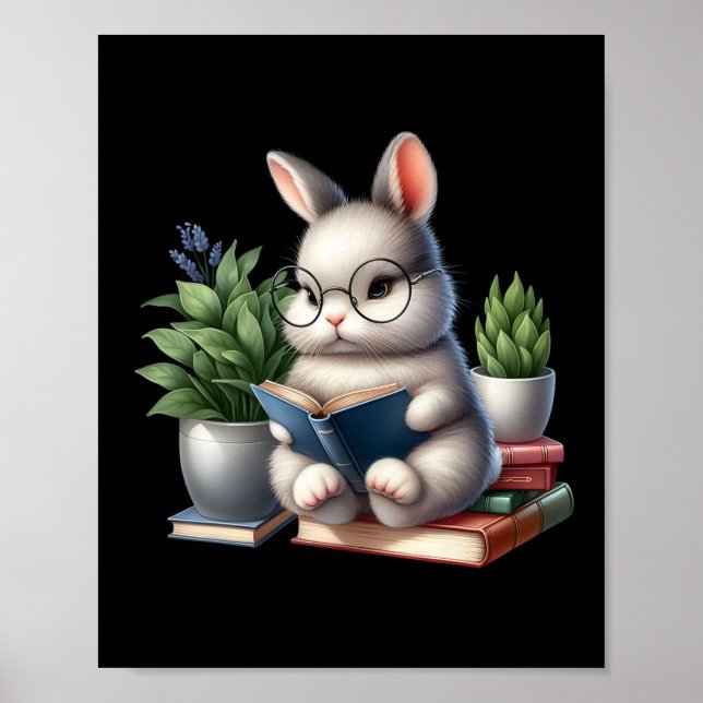 Póster Conejo de Pascua leyendo a los amantes del libro d (Frente)