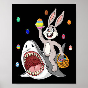 Póster Conejo de Pascua Montando Tiburón Diversión Huevos