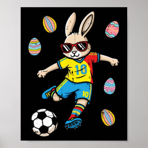 Póster Conejo de Pascua Patada de fútbol Conejo Footll Ni