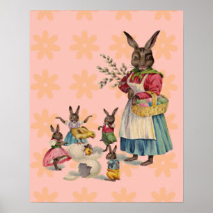Póster Conejo de Pascua Pollo Conejo Huevos