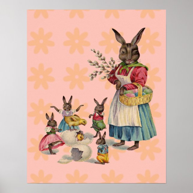 Póster Conejo de Pascua Pollo Conejo Huevos (Frente)