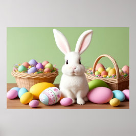 Póster Conejo de Pascua sentado en una cesta
