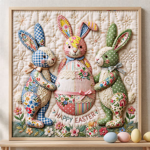 Póster Conejo de Pascua Vintage Estampado de Colcha de Pa