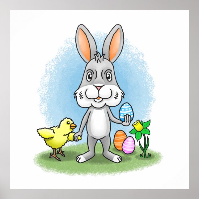 Póster Conejo de Pascua y el Pollo Amarillo (Frente)
