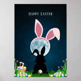 Póster Conejo de Pascua y Luna Llena Feliz Pascua