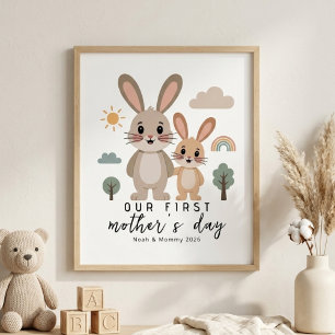 Póster Conejo de Pastel Mamá Bebé Primer Día de la Madre