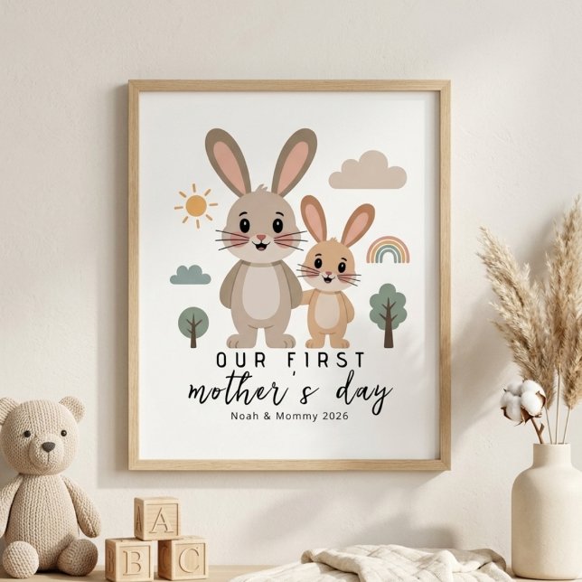 Póster Conejo de Pastel Mamá Bebé Primer Día de la Madre  (Subido por el creador)