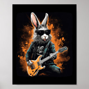 Póster Conejo De Rocker De Guay Para Pascua Y Guitaristas