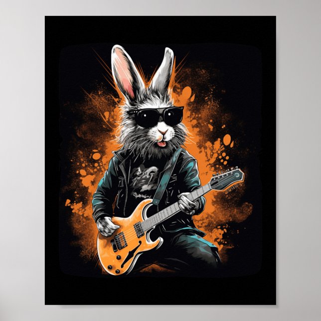 Póster Conejo De Rocker De Guay Para Pascua Y Guitaristas (Frente)
