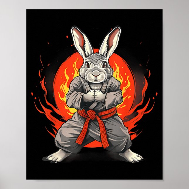 Póster Conejo de Taekwondo Kickboxing Jiu-Jitsu Kung (Frente)