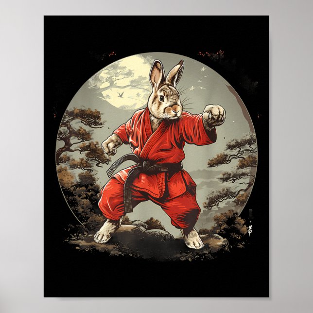 Póster Conejo de Taekwondo Kickboxing Jiu-Jitsu Kung (Frente)