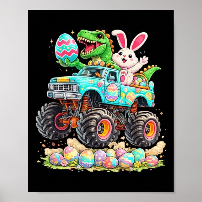 Póster Conejo Dinosaurio Con Camión Pascua Divertida Búsq (Frente)