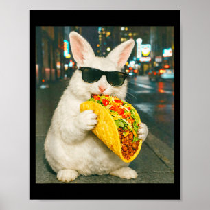 Póster Conejo divertido comiendo meme de taco retro