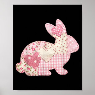 Póster Conejo Divertido Corazón Floral Patchwork Conejo F