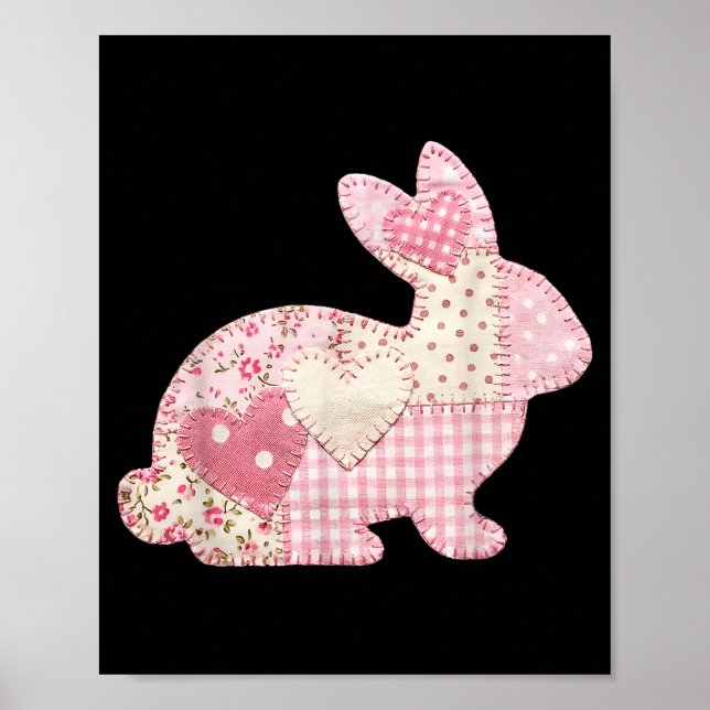 Póster Conejo Divertido Corazón Floral Patchwork Conejo F (Frente)