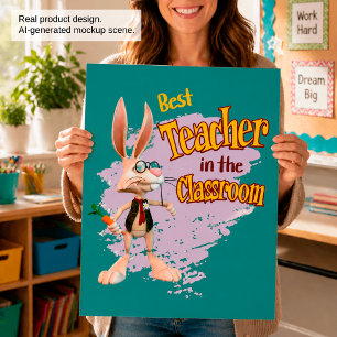Póster Conejo Divertido Mejor Maestro en el Aula
