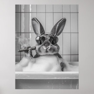 Póster Conejo en la bañera con gafas de sol – Baño capric
