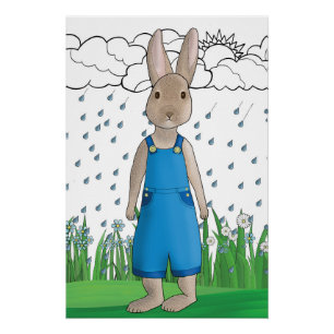Póster conejo en la lluvia