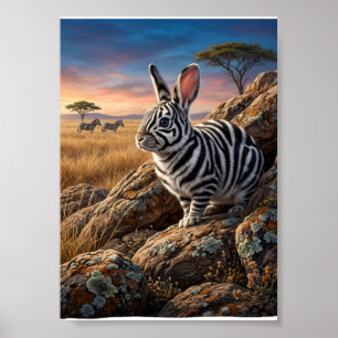 Póster Conejo en puesta de sol de sabana africana Fleece